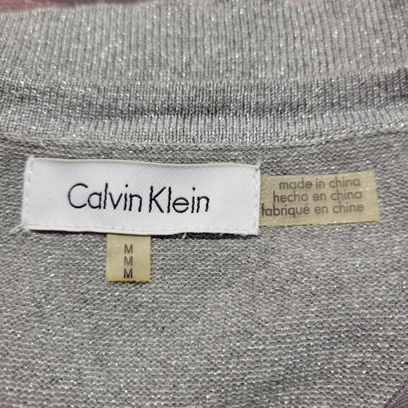Calvin Klein Medium Light Gray Metallic Classic Lightweight Button Up Sweater - Picture 9 of 10